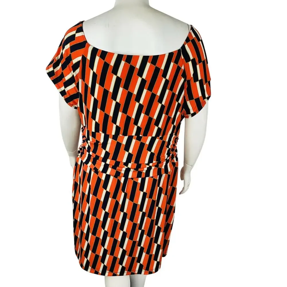 Bisou Bisou Womans Sz 24 Plus Dress Michele Bohbot Ruched Short Sleeve Geometric